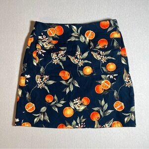 Loft Orange Fruit Harvest Button Pocket Shift Skirt, Cotton Navy Blue, Sz 6